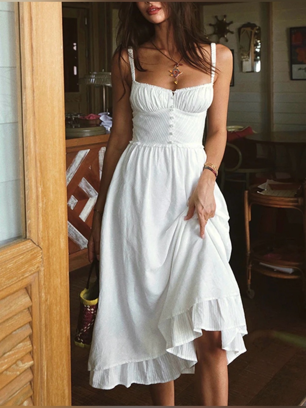 Commense ruffle cami plain midi dress
